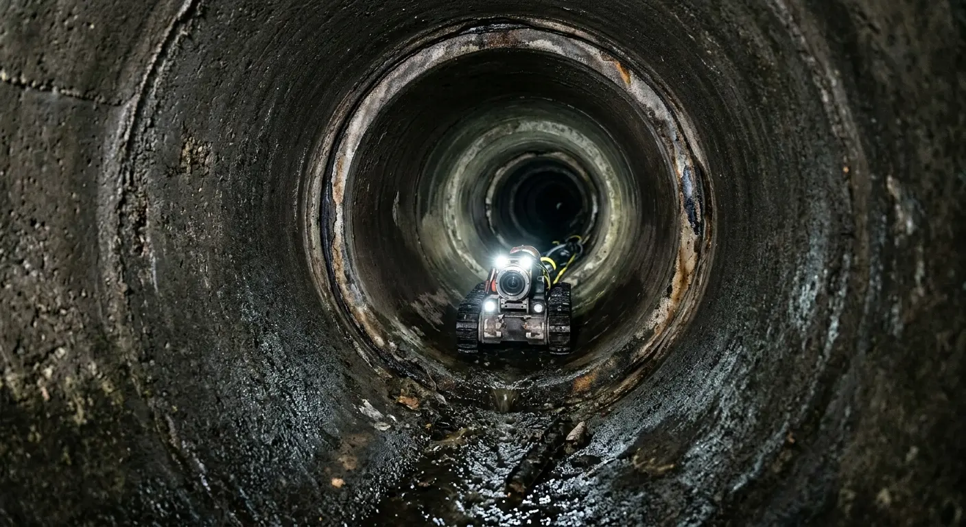 Robotic sewer camera inspecting pipe interior for Sewer Line Cleaning in Erie